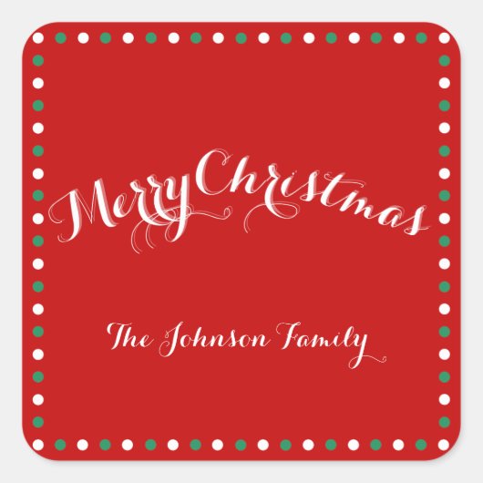 Rode, Witte En Groene Vierkante Kerststickers Sticker (Voorkant)