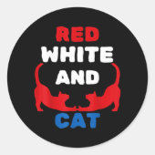 Rode Witte En Kat Patriottische Grappige Kat Ameri Ronde Sticker (Voorkant)