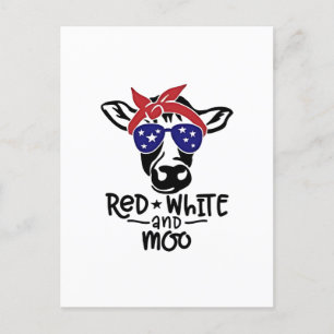 Rode Witte en Moo Patriottische Koe Vierde juli Feestdagenkaart