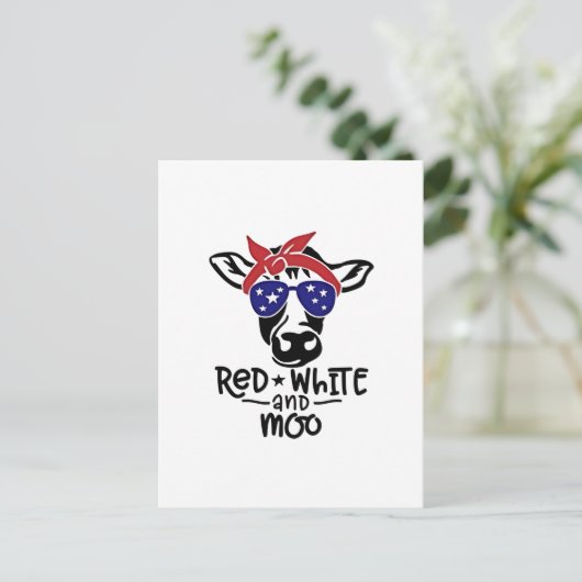 Rode Witte en Moo Patriottische Koe Vierde juli Feestdagenkaart (Staand voorkant)