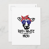 Rode Witte en Moo Patriottische Koe Vierde juli Feestdagenkaart (Voorkant / Achterkant)