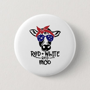 Rode Witte en Moo Patriottische Koe Vierde juli Ronde Button 5,7 Cm