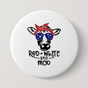 Rode Witte en Moo Patriottische Koe Vierde juli Ronde Button 7,6 Cm