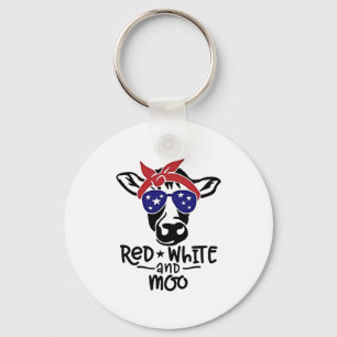 Rode Witte en Moo Patriottische Koe Vierde juli Sleutelhanger