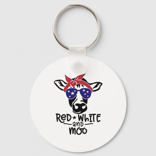 Rode Witte en Moo Patriottische Koe Vierde juli Sleutelhanger (Voorkant)