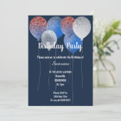 RODE WITTE EN NAVY BLUE BIRTHDAY BALLOON KAART (Staand voorkant)