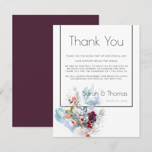 RODE WITTE EN ORANJE FLORAAL ELEGANT DANK U KAART (Voorkant / Achterkant)