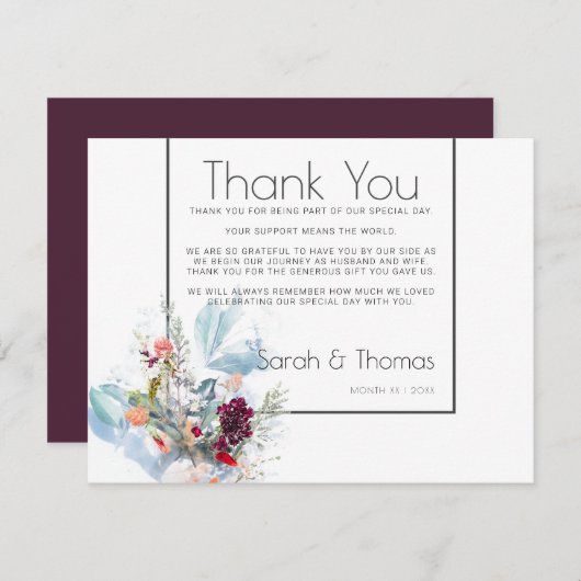 RODE WITTE EN ORANJE FLORAAL ELEGANT DANK U KAART (Voorkant / Achterkant)