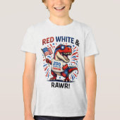 Rode, Witte en Rawr Dinosaur Tri-Blend Shirt (Voorkant)