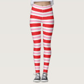 Rode, witte en roze dik en dunne strepen leggings (Voorkant)