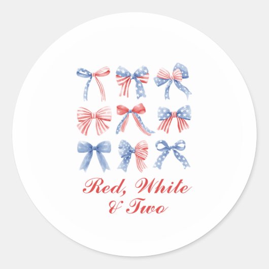 Rode, witte en twee strikken vierde van juli verja ronde sticker (Voorkant)
