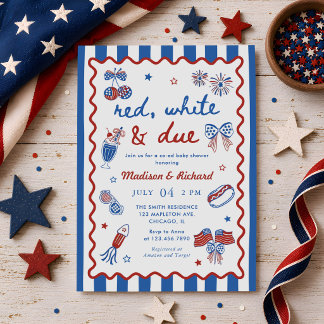 Rode Witte en Verwacht 4 juli Baby Shower Kaart