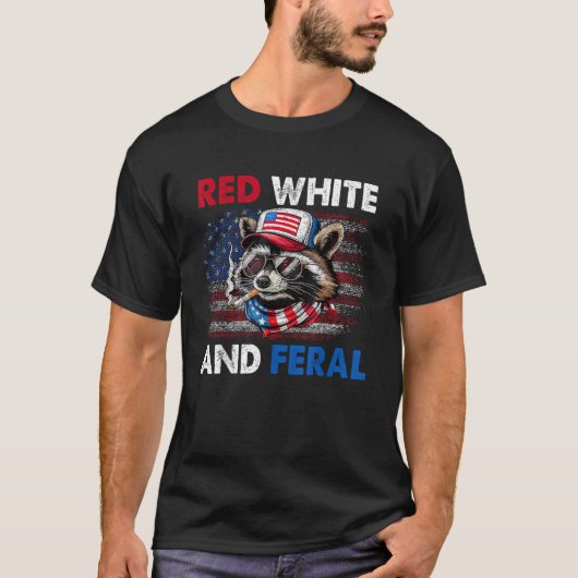 Rode witte en wilde patriottische wasbeer VS Vlag T-shirt (Voorkant)