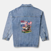 Rode witte en wilde wasbeer denim jacket (Achterkant)