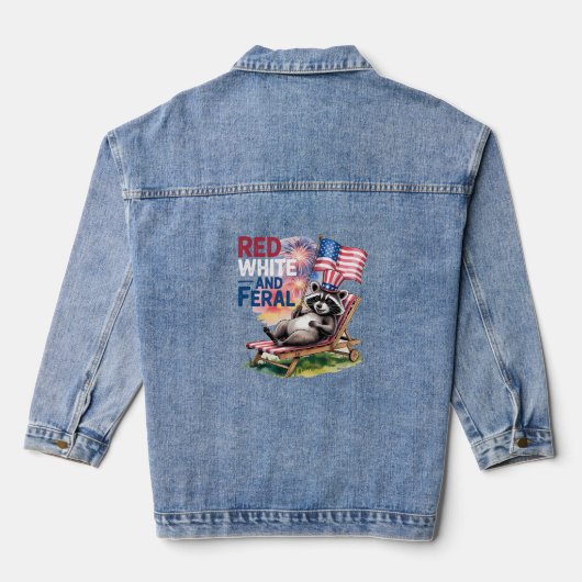 Rode witte en wilde wasbeer denim jacket (Achterkant)