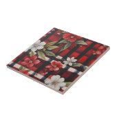 Rode Witte en Zwarte Boerderij Bloemencheque Tegeltje (Zijkant)
