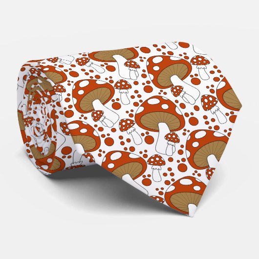 Rode, witte en zwarte grillige paddenstoel doodle stropdas (Opgerold)