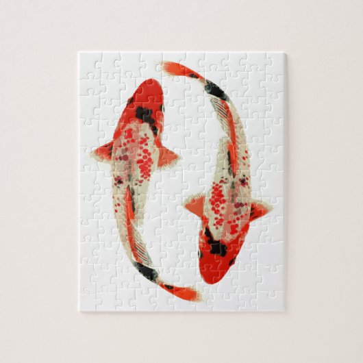 Rode, witte en zwarte koi vis legpuzzel (Verticaal)