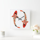 Rode, witte en zwarte koi vis vierkante klok (Huis)