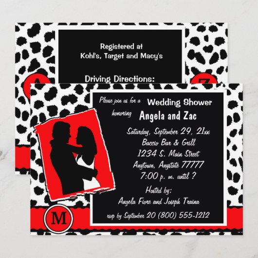 Rode witte en zwarte monogram luipaard kaart (Voorkant / Achterkant)