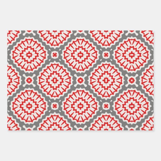 Rode witte etnische mozaïekgeometrische patronen inpakpapier vel (Voorkant)