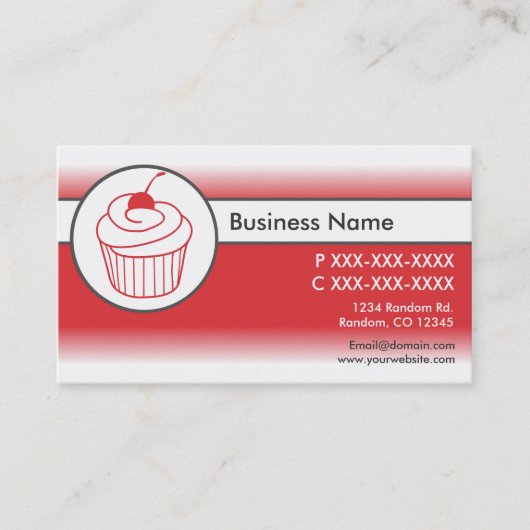 Rode witte fade cupcake aangepaste visitekaartjes (Voorkant)