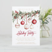 Rode Witte Feestelijke Ornamenten Baubles Vakantie Kaart (Staand voorkant)