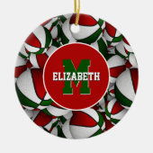 rode witte feestelijke speciale basketbal keramisch ornament (Voorkant)