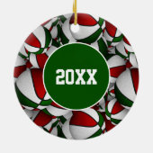 rode witte feestelijke speciale basketbal keramisch ornament (Achterkant)