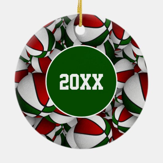 rode witte feestelijke speciale basketbal keramisch ornament (Achterkant)