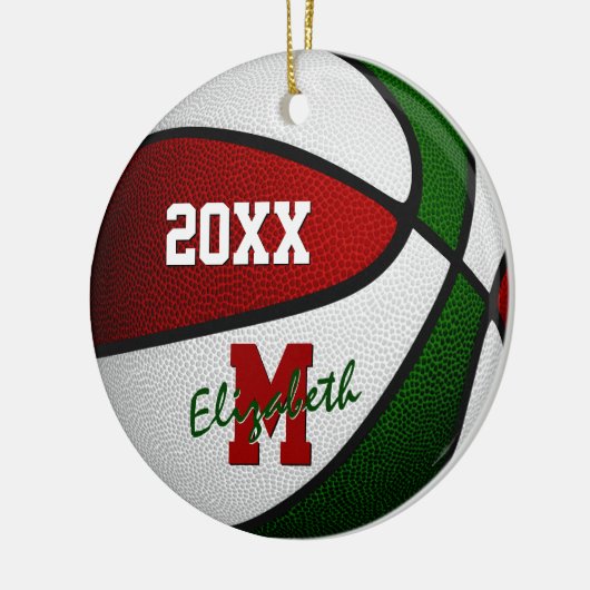 rode witte feestjes basketbal jongens keramisch ornament (Links)