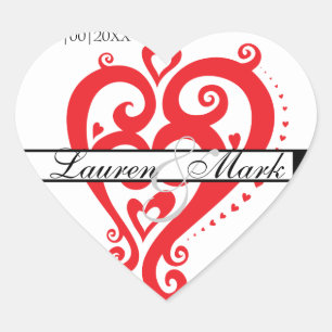 Rode Witte Filigree Hart Save the Date Sticker