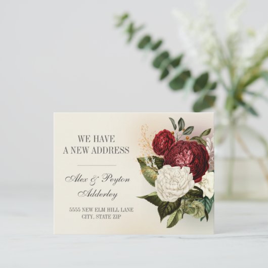 Rode Witte  Florale adreswijziging Briefkaart (Staand voorkant)