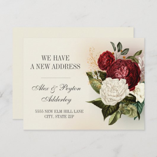 Rode Witte  Florale adreswijziging Briefkaart (Voorkant / Achterkant)