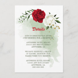 rode witte florale florale details omhullingskaart informatiekaartje