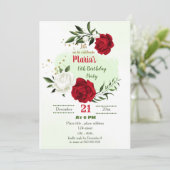 rode witte florale groene botanische verjaardag kaart (Staand voorkant)