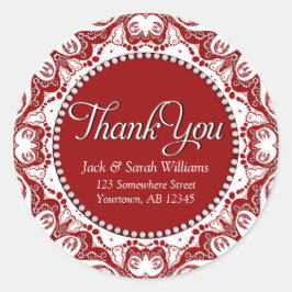 Rode & Witte Fractale Kant Bedankt Ronde Sticker