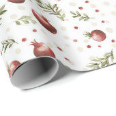 Rode Witte Fruit Granaat Kerst Cadeaupapier (Rol Hoek)