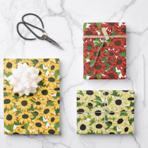 Rode witte, gele zonnebloemen inpakpapier vel