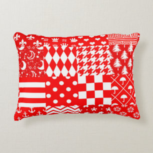 Rode Witte Gemengde Patchwork Patchwork Ontwerp Accent Kussen