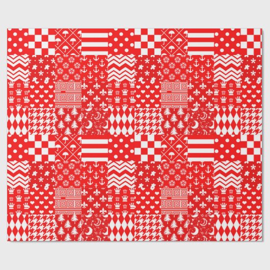 Rode Witte Gemengde Patchwork Patchwork Ontwerp Cadeaupapier (Vlak)