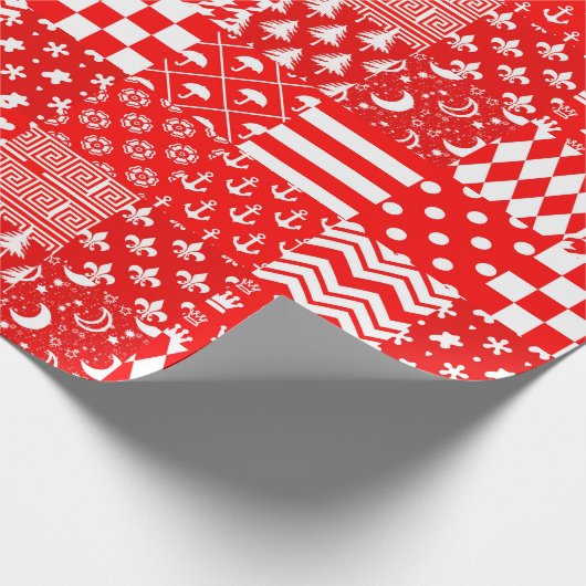 Rode Witte Gemengde Patchwork Patchwork Ontwerp Cadeaupapier (Hoek)