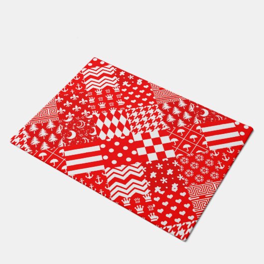 Rode Witte Gemengde Patchwork Patchwork Ontwerp Deurmat (Schuin)
