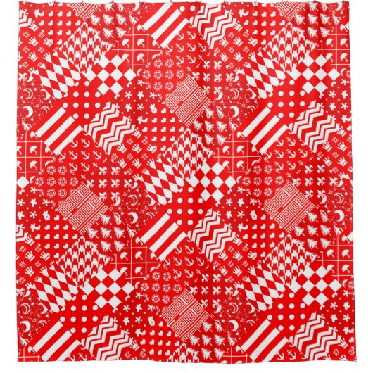Rode Witte Gemengde Patchwork Patchwork Ontwerp Douchegordijn (Voorkant)