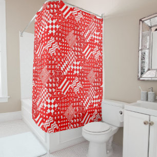 Rode Witte Gemengde Patchwork Patchwork Ontwerp Douchegordijn