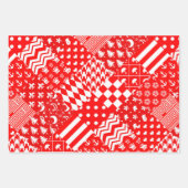 Rode Witte Gemengde Patchwork Patchwork Ontwerp Inpakpapier Vel (Voorkant 3)