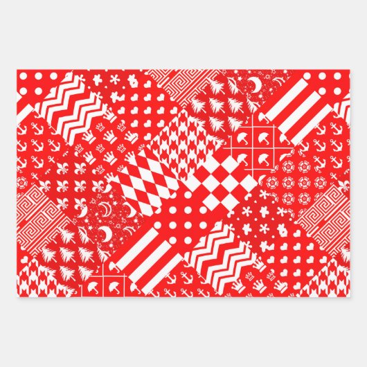 Rode Witte Gemengde Patchwork Patchwork Ontwerp Inpakpapier Vel (Voorkant 3)