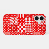 Rode Witte Gemengde Patchwork Patchwork Ontwerp iPhone 16 Hoesje (Achterkant horizontaal)