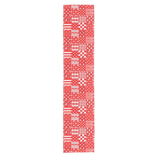 Rode Witte Gemengde Patchwork Patchwork Ontwerp Korte Tafelloper (Voorkant)