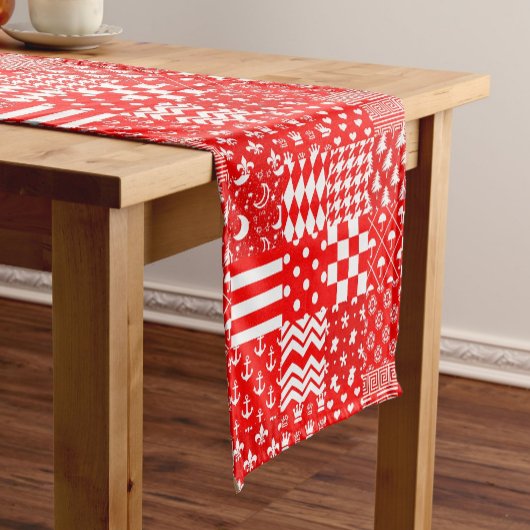 Rode Witte Gemengde Patchwork Patchwork Ontwerp Korte Tafelloper
